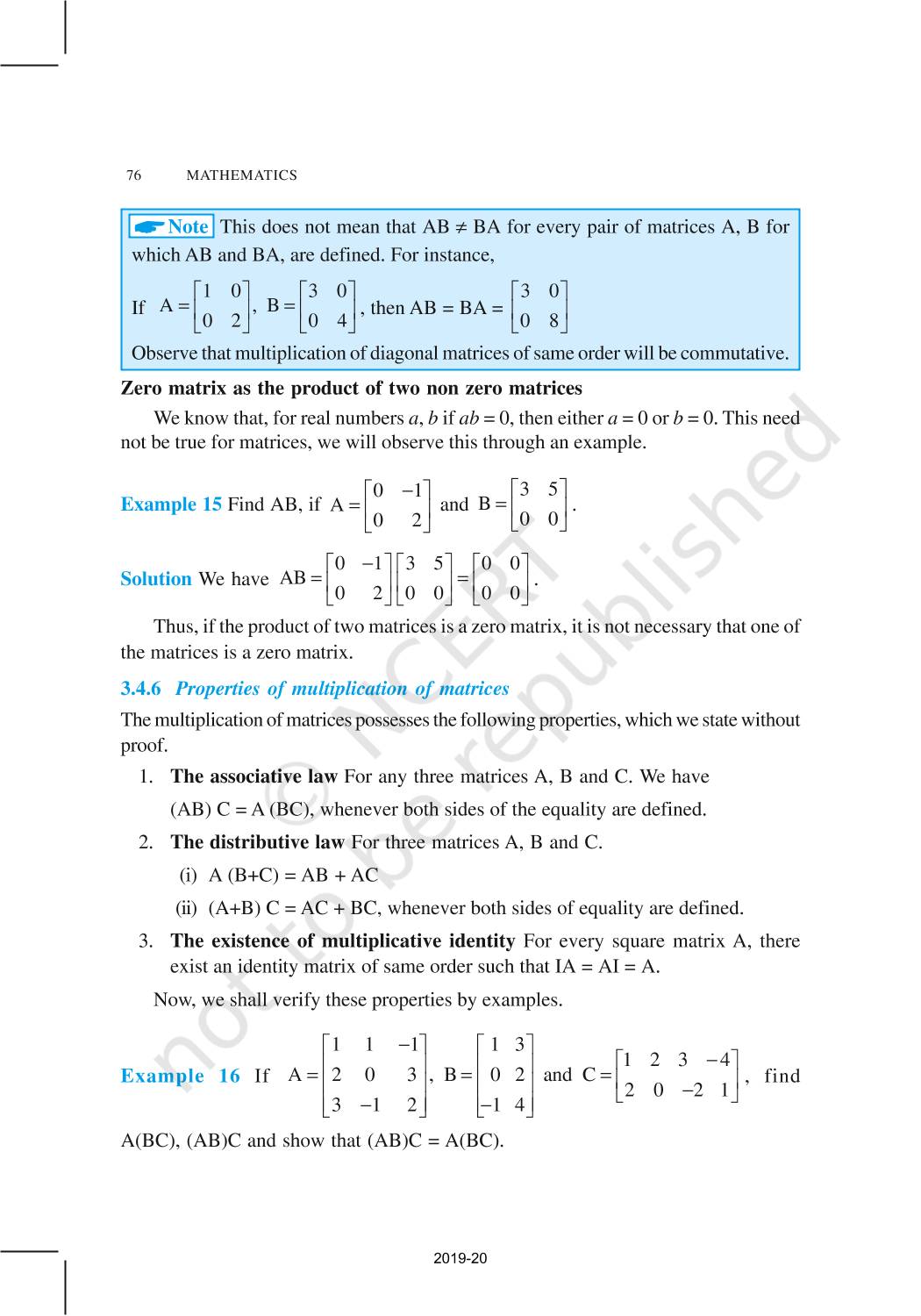 assignment on matrices class 12